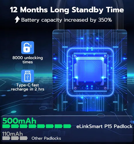 Vista 6 de Anweller Candado de huellas dactilares resistente con llave, bloqueo de almohadilla con teclado de código, resistente a la intemperie, inteligente