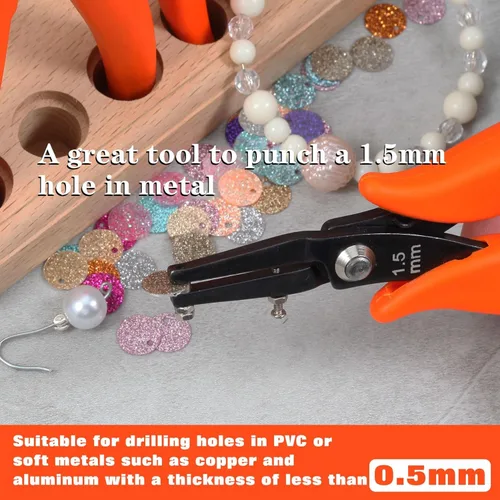 Vista 4 de Alicates perforadores de agujero de metal de 6 pulgadas, pequeños alicates perforadores de agujero redondo, dos pasadores de repuesto