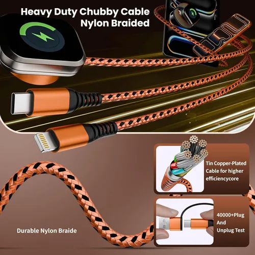 Vista 4 de Cargador de viaje para iWatch, cable de carga múltiple 3 en 2 con cargador IP/USB C/iWatch, cargadores de viaje para múltiples dispositivos