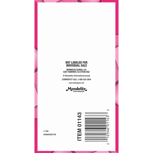 Vista 16 de 12 paquetes de 14 unidades cada uno; es decir, en total son 168 unidades de goma de mascar Trident Bubblegum sin azúcar sabor chicle. Accesorios