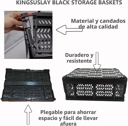 Vista 7 de Paquete de 4 cajas de almacenamiento de plástico, canastas plegables de 20 L, cajas plegables, cestas de almacenamiento y contenedores para negro-4p