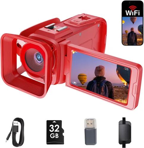 Vista 8 de Videocámara de cámara de video 4K, 64MP con pantalla abatible de 270° de 3 pulgadas, zoom 18X, WiFi y cámara web para YouTube, tarjeta SD de 32 GB