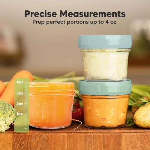 Vista 3 de KeaBabies Paquete de 6 recipientes de vidrio para alimentos para bebés de 4 onzas con tapas, a prueba de fugas, pequeños frascos de vidrio