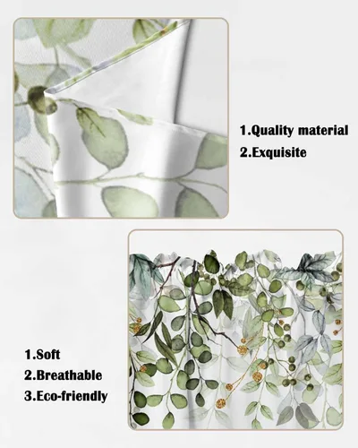 Vista 5 de Cortinas Swag con Cenefas de Hojas Botánicas de Eucalipto, Cortinas de Ventana de Cocina, Acuarela de Hojas de Plantas, Tratamiento para Ventanas