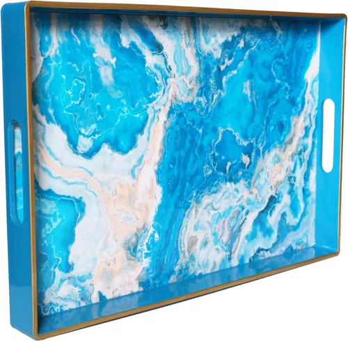 Vista 16 de Spsyrine Bandeja decorativa dorada con asas, elegante bandeja de plástico para mesa auxiliar otomana, sala de estar, decoración del hogar, 15.6 x