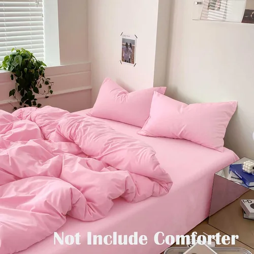 Vista 2 de Nanko Juego de funda de edredón rosa tamaño individual, juegos de ropa de cama de microfibra ligera de lujo con lazos de cremallera, juegos de ropa