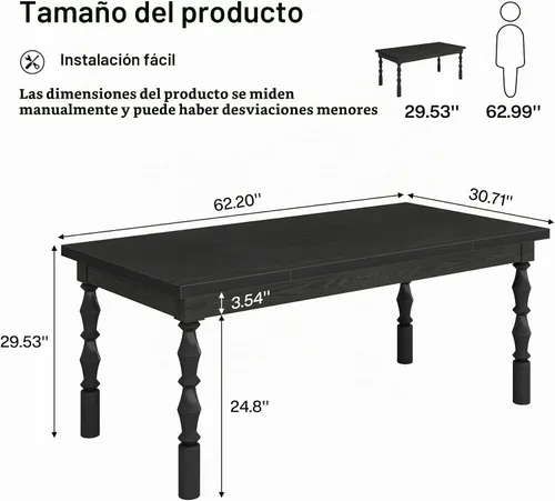 Vista 2 de Tribesigns - Mesa de comedor de madera de 62 pulgadas para 4-6 personas, mesa de cocina negra Negro