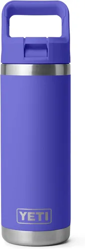 Vista 13 de YETI Rambler Botella de 18 onzas, aislada al vacío, de acero inoxidable con tapa de popote a juego de colores, rojo rescate