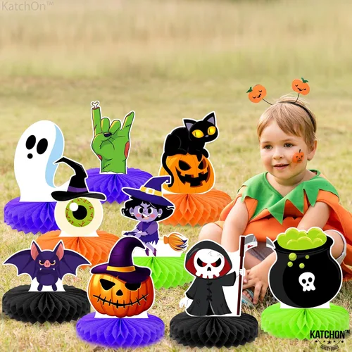 Vista 9 de KatchOn, Centros de mesa de panal de abeja de Halloween, paquete de 9, decoraciones de mesa de fiesta de Halloween, centros de mesa de fiesta