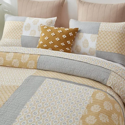 Vista 3 de PANGUSHAN Juego de edredón tamaño King, juego de ropa de cama 100% algodón, juego de edredón de retazos florales para cama King, colcha de cama