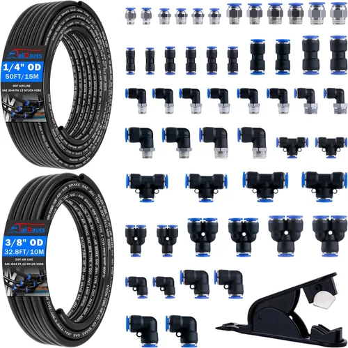 Vista 17 de Kit de Tubo de Línea de Aire, Accesorios de Conexión Rápida de Línea de Aire de 1/4" 3/8" con Tubo de Manguera de Aire de Nylon DOT de 6,35 mm x 10