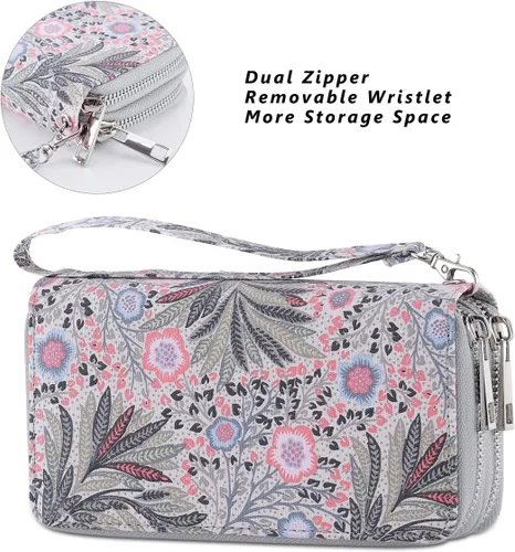 Vista 4 de HAWEE Cartera de teléfono celular para mujer con doble cremallera y correa de muñeca extraíble