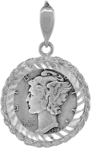 Bisel de plata de ley de 0.709 in con borde de cuerda, moneda de 10 centavos no incluida, Plata esterlina, No es una piedra preciosa