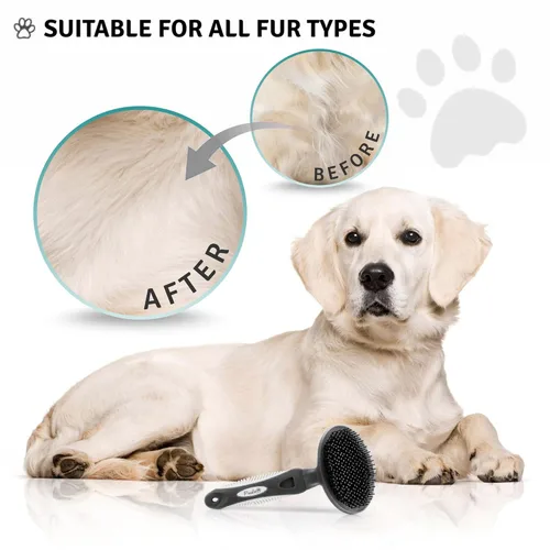 Vista 4 de Cepillo de cerdas redondas para mascotas para perros y gatos, cepillo suave para perros para aseo de pelo corto o largo, herramienta suave