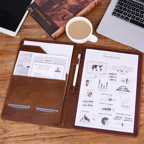 Vista 5 de Jack&Chris Leather Portfolio, A4 Document Folder Legal Pad Padfolio, Professional Writing Letter Notepad Clipboard Sleeve Organizer, Resume Folio