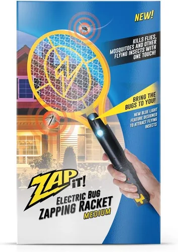 Vista 2 de ZAP IT! Bug Zapper - Raqueta exterminadora de insectos recargable con atracción de luz azul, 4,000 voltios, cable de carga USB