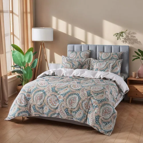Vista 10 de FADFAY Juego de funda de edredón de cachemira, tamaño individual, color azul y beige, reversible, estampado floral, 100% algodón, ultra suave