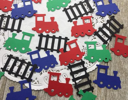 Train Confetti - Train Birthday Party Decorations - Trains Theme - Railroad Tracks - Set of 150 Pieces