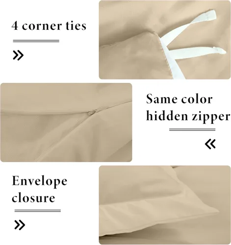 Vista 6 de ROYALE LINENS Juego de funda de edredón color arena tamaño King Juego de funda de edredón suave King 3 piezas de funda de edredón doble cepillado