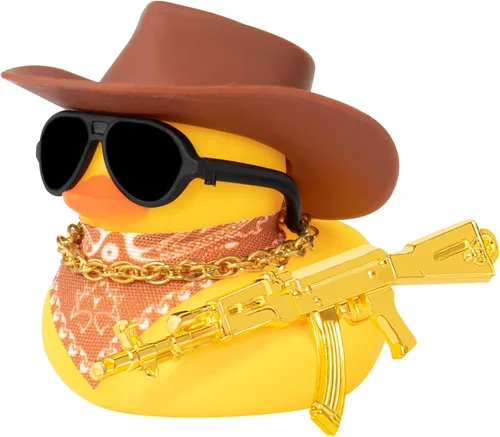 Vista 9 de wonuu Adornos de Pato de Goma para Coche Decoraciones de Salpicadero de Coche para Accesorios Geniales de Coche con Sombrero de Vaquero Collar