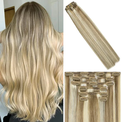 Vista 52 de WindTouch - Extensiones de cabello humano liso con pinzas, color negro azabache, 2.47 onzas, N.° 1, 12 pulgadas, 7