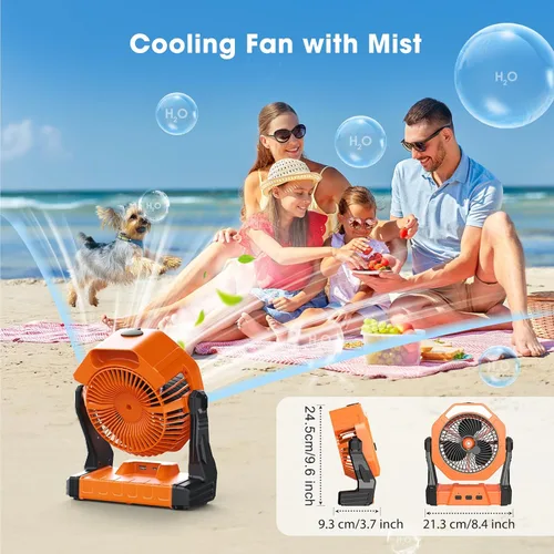 Vista 3 de Ausic Ventiladores portátiles de niebla para campamento, [máximo 35 horas de funcionamiento] Ventilador de refrigeración al aire libre para patios