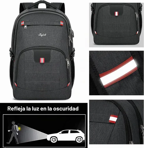 Vista 7 de Mochila para portátil de 17.3 pulgadas, mochila grande para computadora con puerto de carga USB, mochila resistente al agua y resistente para Negro