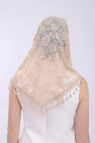 Vista 5 de Cilkus Velo de encaje Triángulo Mantilla velo Mantón o Bufanda Latina Masa Cabeza Cubierta con Flecos Encaje
