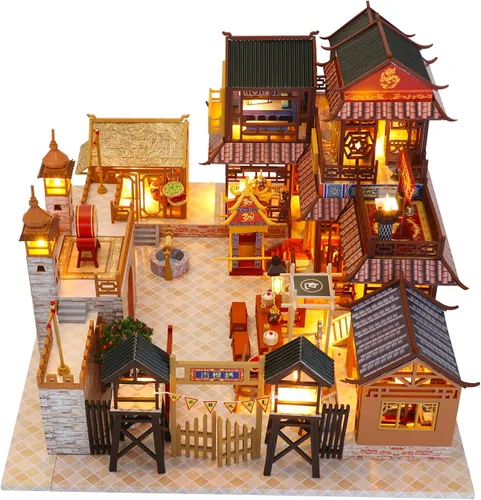 Vista 3 de Kit de casa de muñecas en miniatura para bricolaje, control remoto, kit de construcción de casa pequeña con herramientas, cubierta antipolvo, caja
