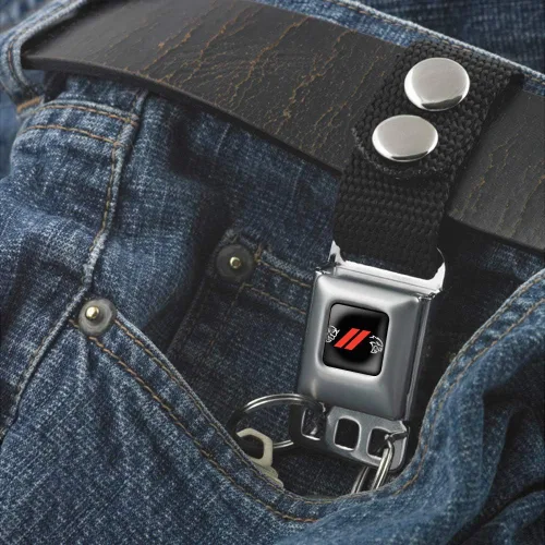 Vista 3 de Buckle-Down Llavero, hebilla de cinturón de seguridad Dodge Rhombus Stripe Demon Hellcat Icon negro, rojo y blanco, 4.5 x 1 pulgada (KC-RHQ)