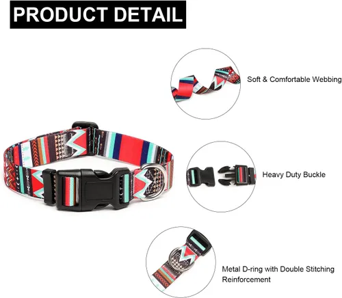 Vista 47 de Mercano - Collar ajustable para perro, patrones de diseño especial, collar de nailon suave cómodo y duradero para perros pequeños, medianos