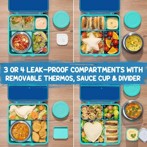 Vista 9 de Fimibuke Lonchera Bento para Niños, Caja Bento a Prueba de Fugas para Niños Pequeños con Frasco de Comida Aislado de 8.5 OZ, Bolsa de Almuerzo