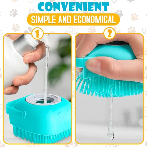Vista 4 de 2 cepillos para perros para bañarse, cepillo para champú para perros con dispensador de jabón y cerdas de silicona suave, espuma de presión
