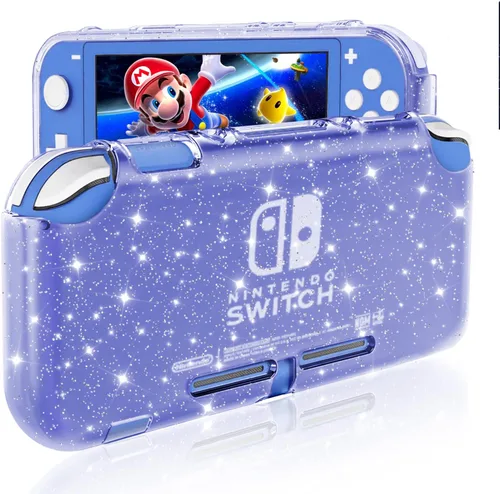 DLseego Purple Glitter Protective Case For Switch Lite, Bling Clear Crystal Soft TPU Cover with Shock-Absorption and Anti-Scratch Design, Cute