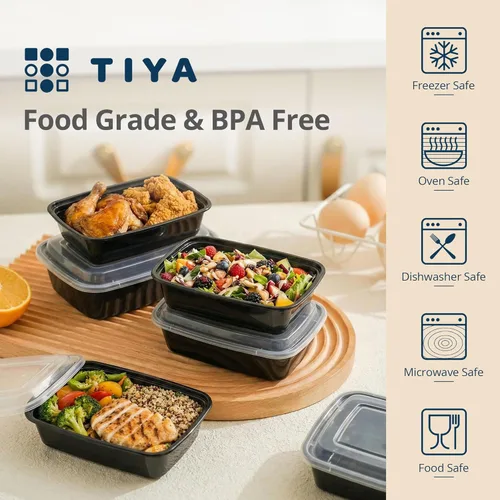 Vista 4 de Tiya Contenedores de preparación de comidas con tapas, paquete de 150 recipientes de plástico de 12 onzas sin BPA para almacenamiento de alimentos
