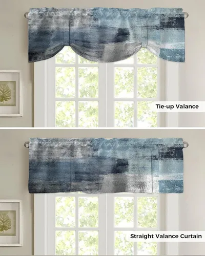 Vista 5 de Cenefas de ventana con lazo, estilo pintura al óleo, mancha artística, geométrica abstracta gris, cenefa para sala de estar, bolsillo para barra