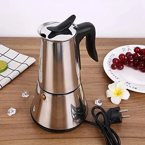 Vista 2 de RSSK Electric Moka Coffee Pot Espresso Italian Coffee Maker 6 Cups Percolator Coffee Pot Electric Stainless Steel Classic Cafe Maker