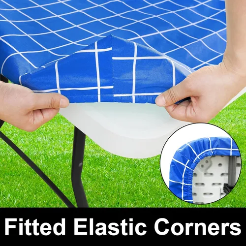 Vista 54 de Mantel rectangular, manteles de plástico elásticos ajustables con parte trasera de franela para mesas de 4 pies, manteles de vinilo impermeables