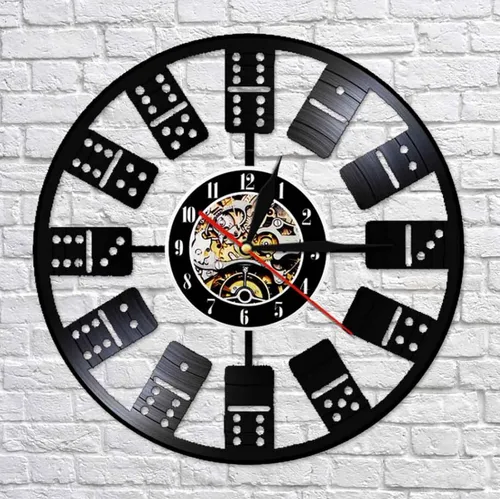 Vista 4 de Reloj de pared de 11.8 in, diseño de dominó chino y números, disco de vinilo, rectangular, decoración de dominó para sala de juegos, Pai Gow, juego