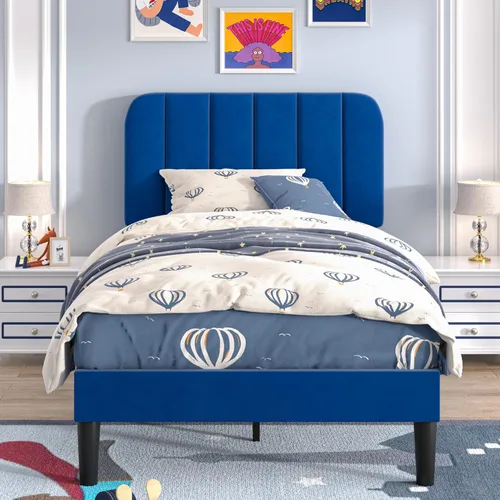Vista 45 de VECELO - Base de cama tapizada de tamaño Queen con cabecera y 4 cajones, cama de plataforma de almacenamiento de terciopelo, soporte de listones