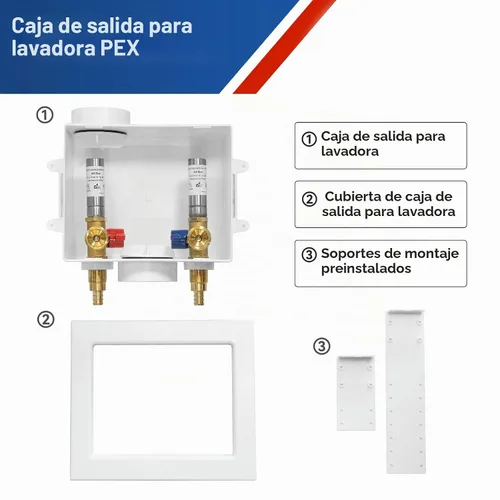 Vista 6 de Caja de Salida para Lavadora con Amortiguador de Golpe de Ariete de Acero Inoxidable, Entrada PEX de 1/2 Pulgada x Conexión de Salida MHT de 3/4