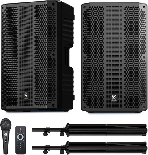 Sistema de altavoces PA de 12 pulgadas con Bluetooth – Altavoces portátiles duales para DJ con soportes, sonido estéreo de rango completo para