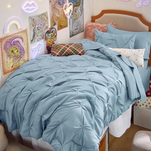 Vista 46 de Bedsure Juego de edredón tamaño King extragrande gris - Juego de ropa de cama en una bolsa de 7 piezas, juego de cama pintuck GentleSoft™ gris