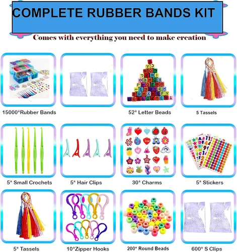 Vista 2 de YITOHOP Kit de Pulseras de Bandas Elásticas de Telar 15000+, Bandas de Goma para Kit de Hacer Pulseras, Kit de Fabricación de Pulseras de Telar