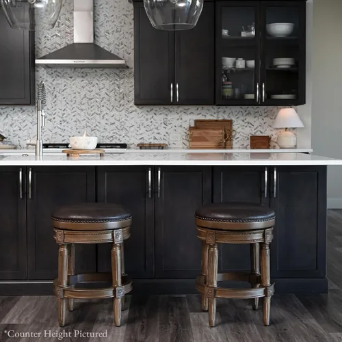 Vista 47 de Maven Lane Pullman Silla de cocina giratoria de madera de 180 grados, sin espalda, 30 pulgadas de alto, con borde de cabeza de clavo, acabado