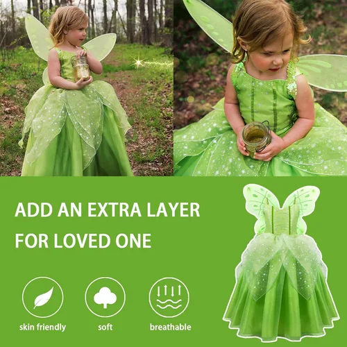 Vista 3 de MDYCW Disfraz de princesa Tinker Bell de Halloween para niñas, disfraz de hada para fiesta de cumpleaños, vestido para ocasiones especiales con alas