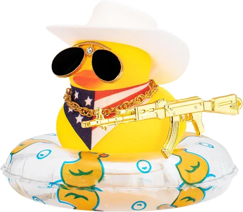 Vista 8 de wonuu Decoración de pato de goma para automóvil, accesorios de decoración de tablero de instrumentos de pato vaquero occidental con mini anillo