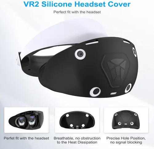 Vista 2 de Juego de funda protectora de realidad virtual para Playstation VR2, funda de silicona para auriculares PSVR2, almohadilla de cojín facial y cubierta