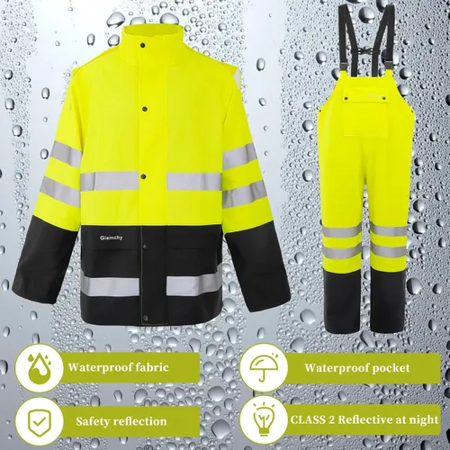 Vista 4 de Rain Suit For Men & Women Waterproof Heavy Duty Rain Gear Reflective Jacket for Fishing Outdoor Work Raincoats