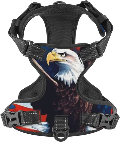 Dog Harness for Small Dogs with Leash No Pull 2 Leash Clips, Adjustable Soft American Flag and The Eagle Dog Vest Set Small Size